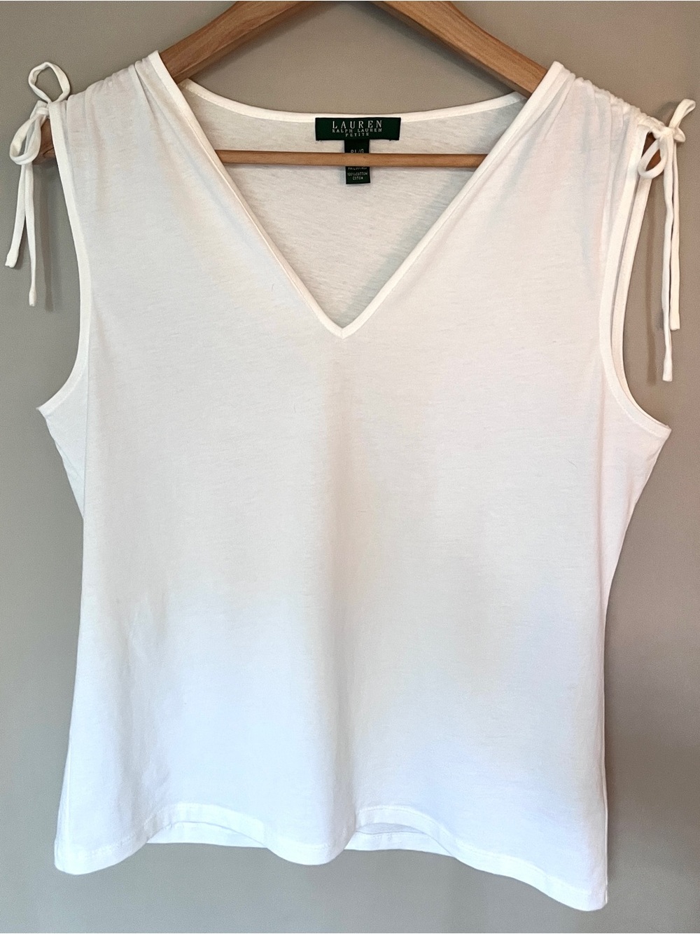 Lauren Ralph Lauren Petite 100% Cotton White Tie Shoulder Tank Top Size Petite L